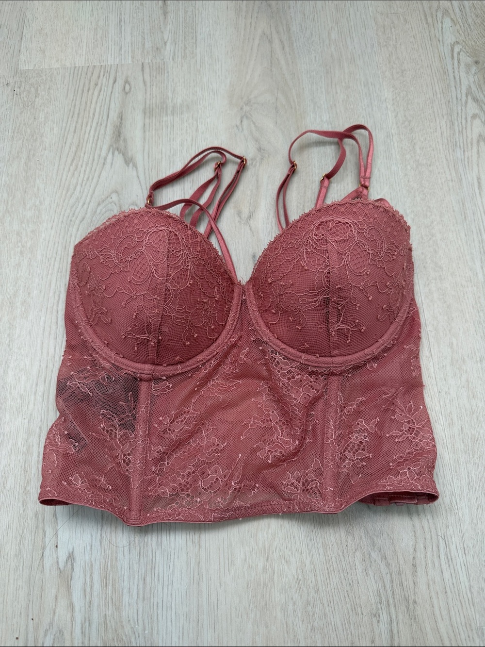 Victoria's Secret Rose Dust Pink Lace Longline Bustier Bra 32D